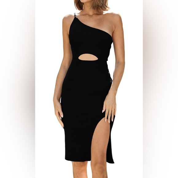 Dresses & Skirts - NWT One Shoulder Ribbed Knit Cutout Side Slit Dress Size Medium